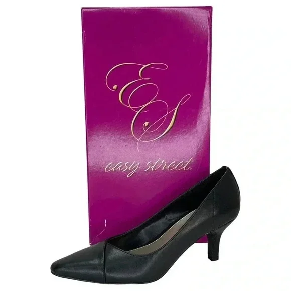 Easy Street Chiffon Black Faux Leather Womens Heels Size 5.5M - Picture 12 of 14